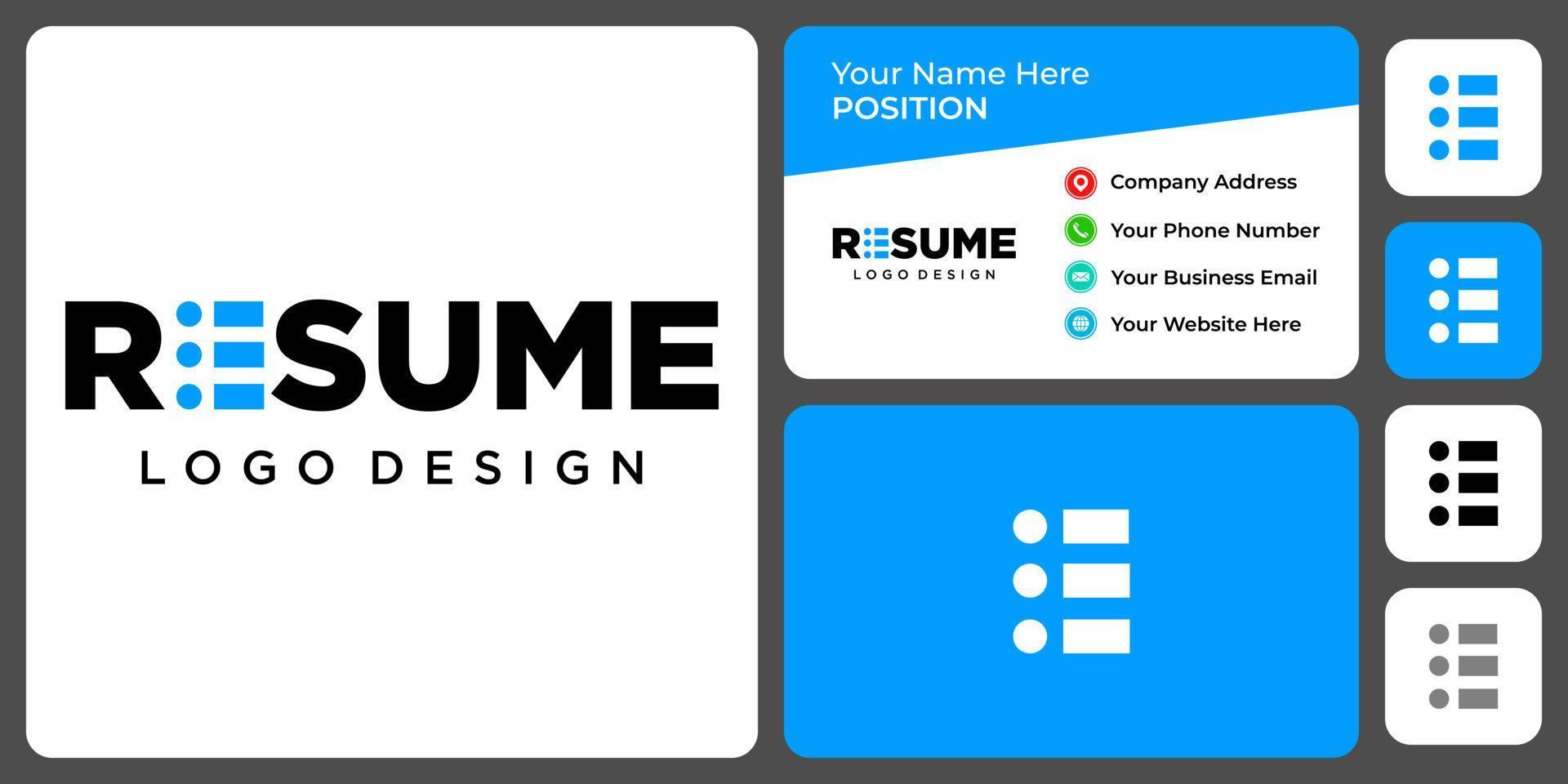 Letter E monogram resume logo design with business card template. vector