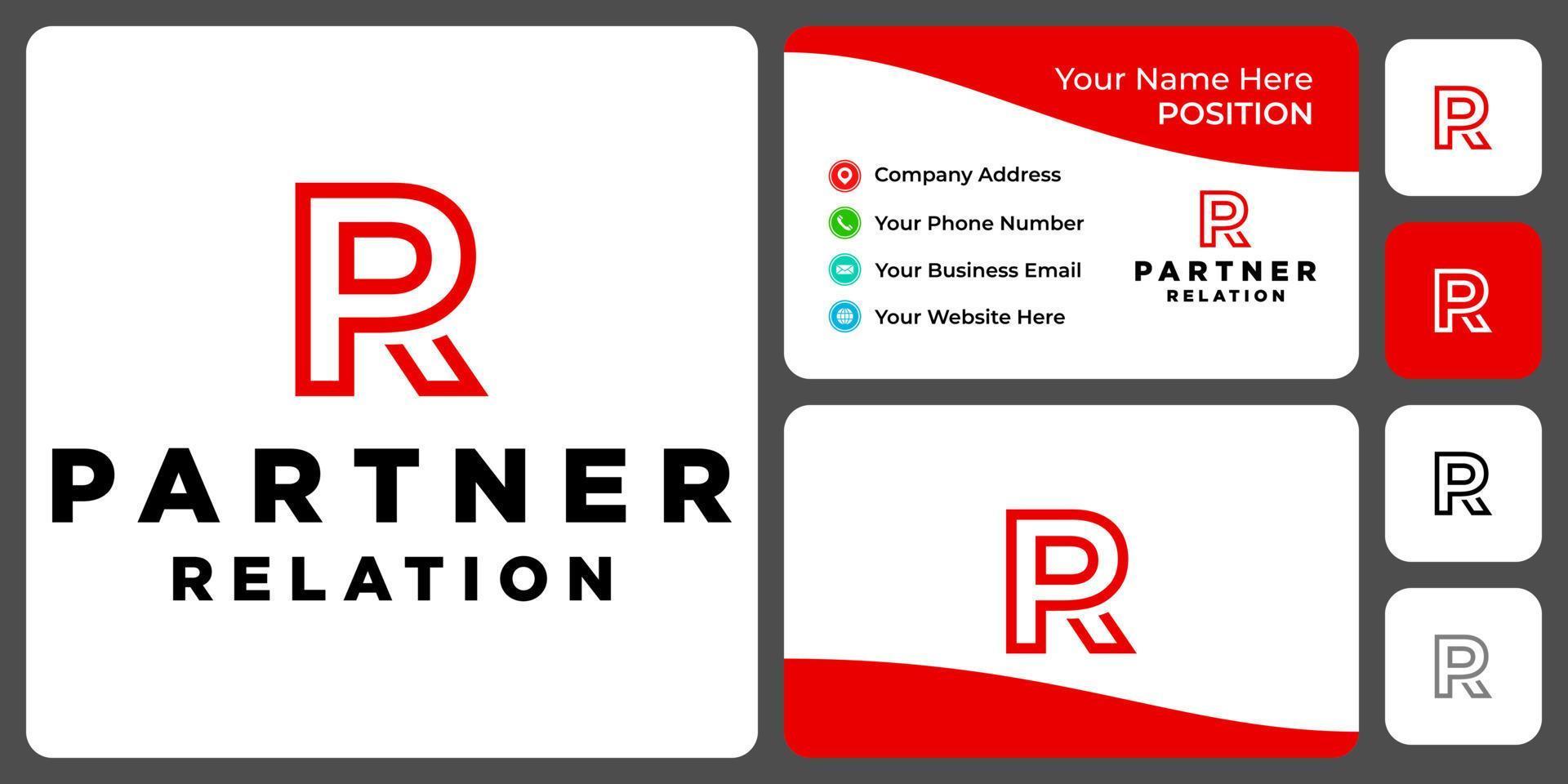 Letter P R monogram business logo design with business card template. vector