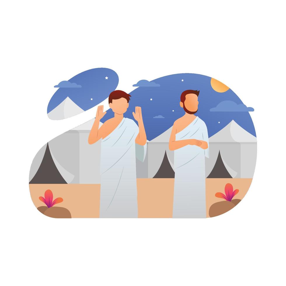 Hajj pilgrims overnight at Mina and Muzdalifah vector