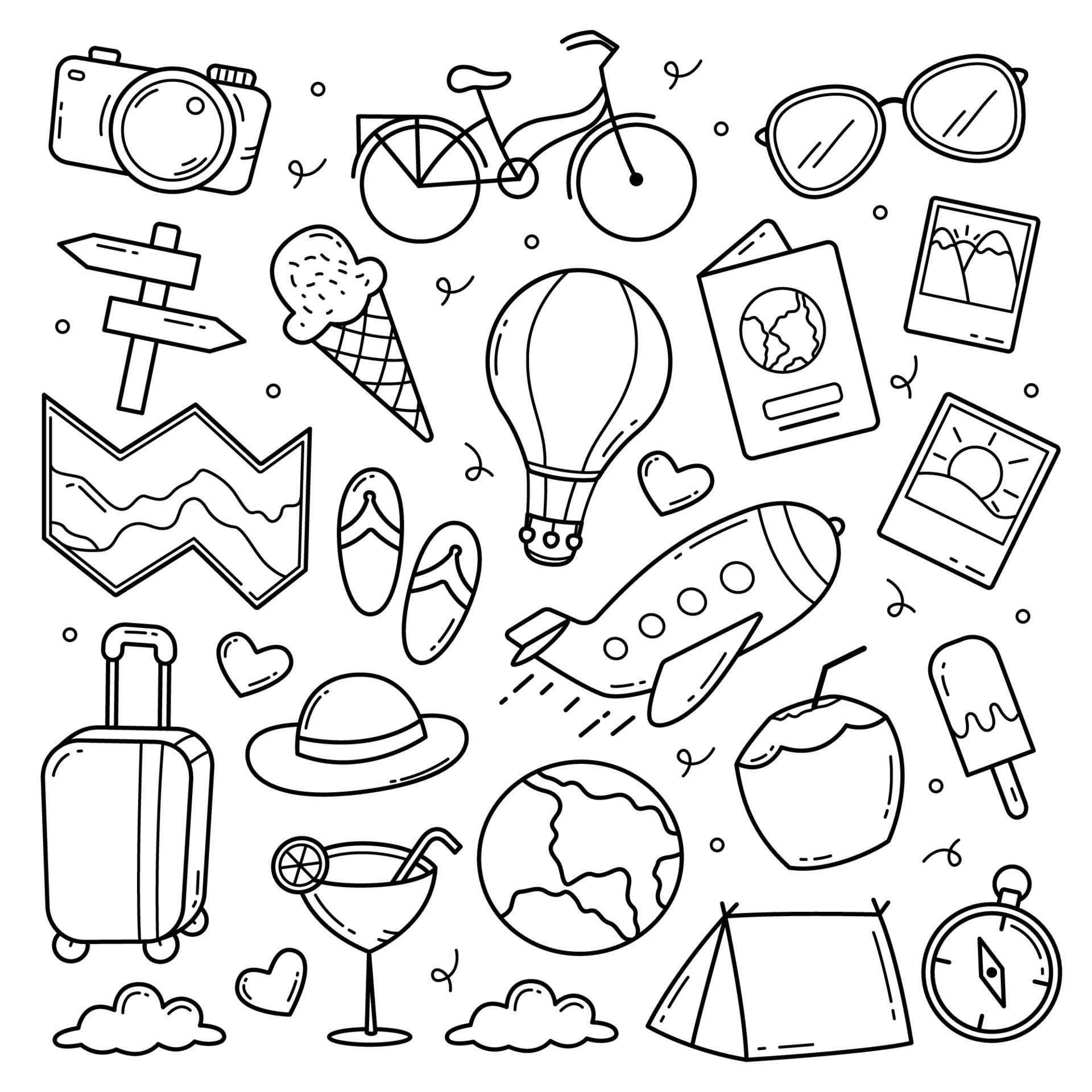 Set of hand drawn travel doodle objects vector illustration 8213486 ...