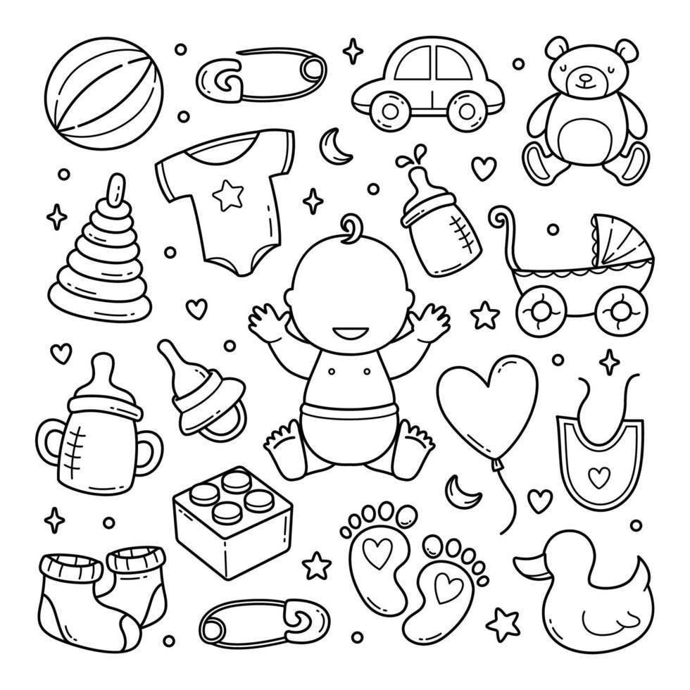 accesorios de bebé doodle dibujado a mano vector clip art objetos