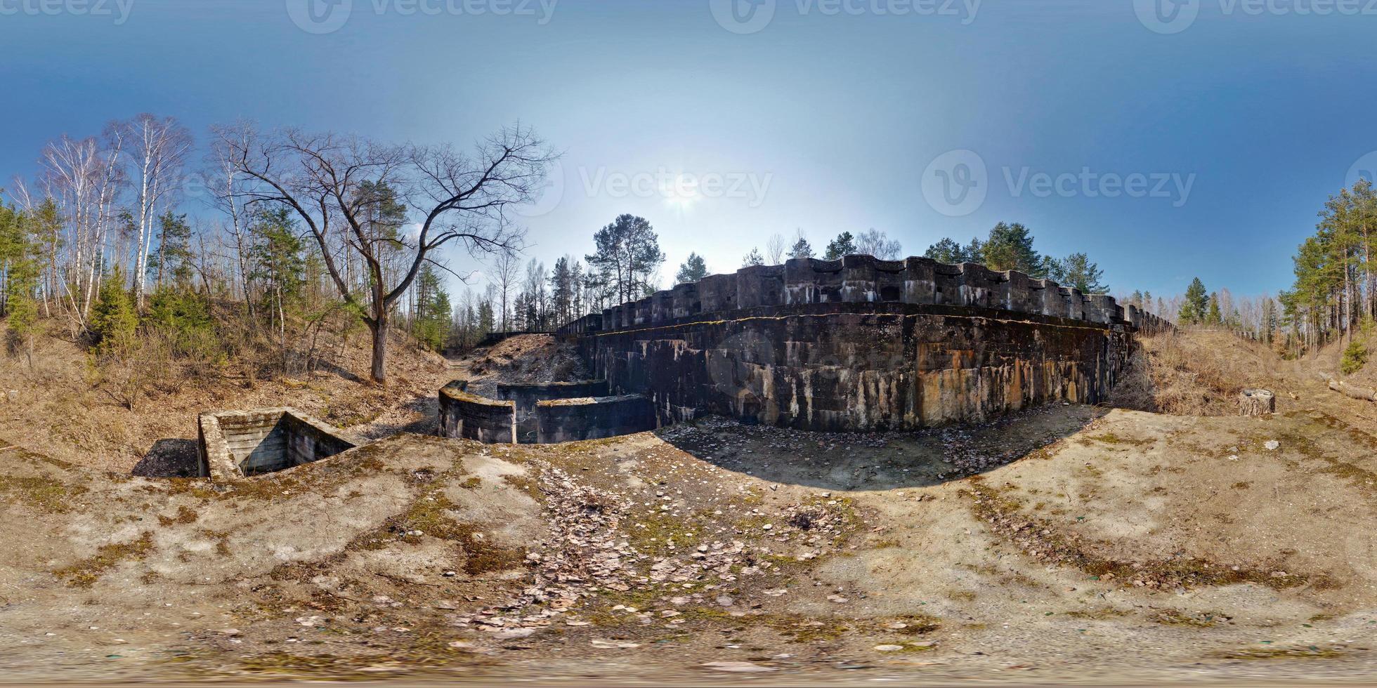 Panorama near fortress defensive structureof the First World War . Full spherical 360 by 180 degrees seamless panorama in equirectangular projection. Skybox for Virtual reality content photo