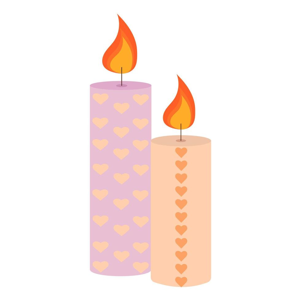 Burning cute wax and paraffin scented candles. Candles decor for home and comfort, holiday vector