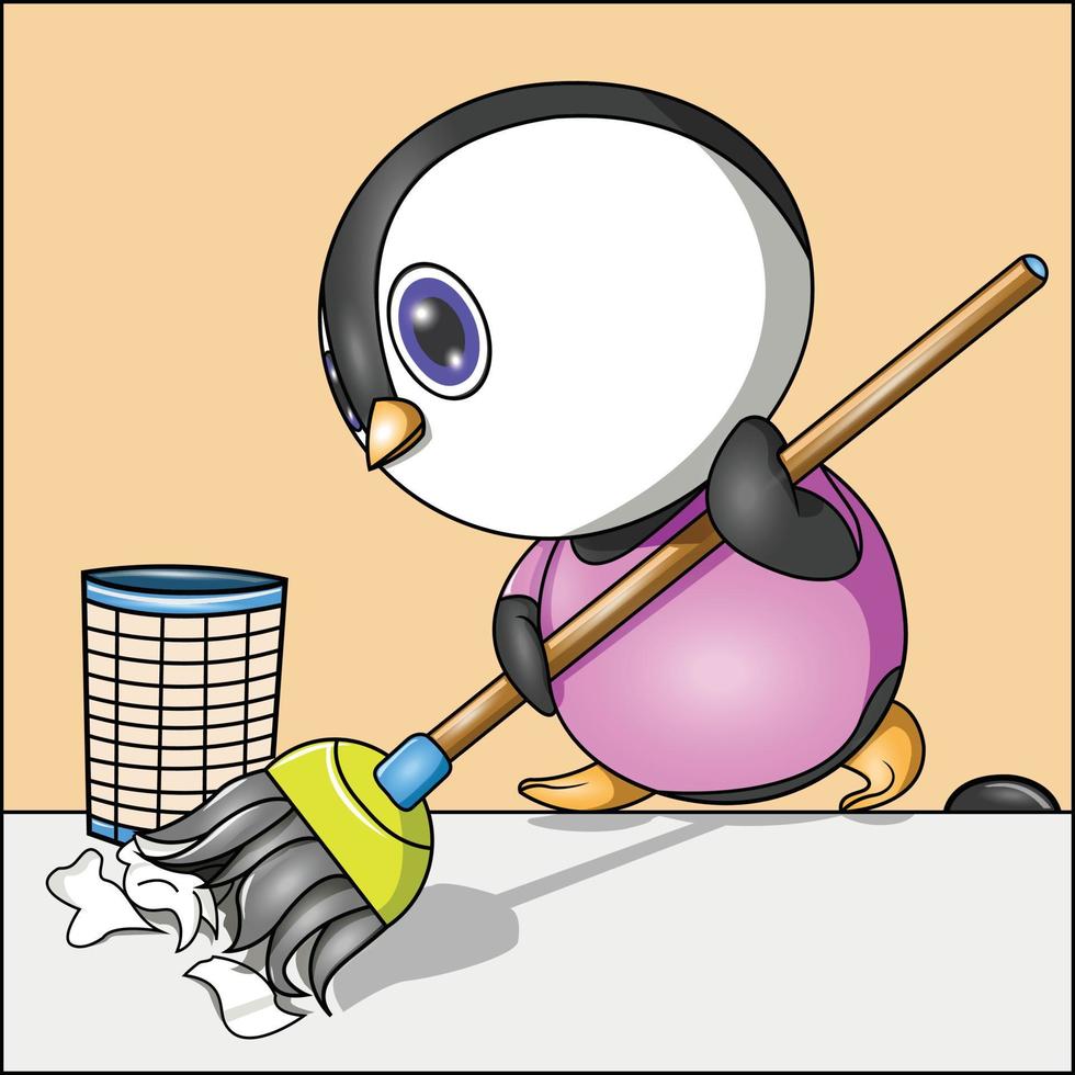 a penguin is swept by trash vector