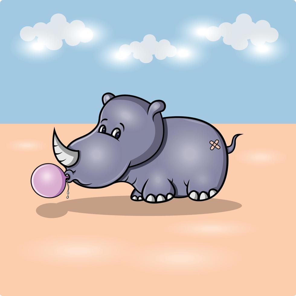 a rhino is blowing gum vector