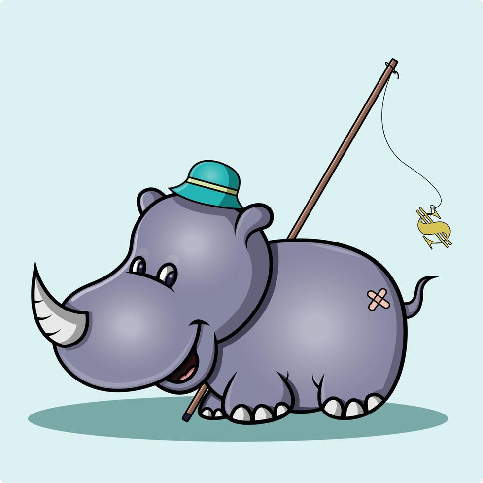 a one-horned rhino is fishing vector