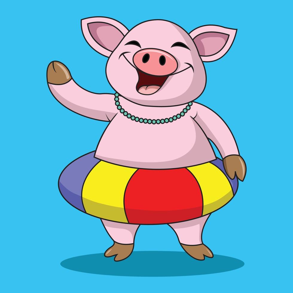 a pig is wearing a beach balloon vector