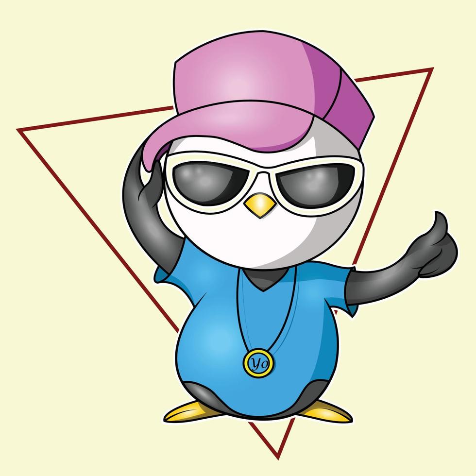 a penguin wearing a hat with a thumbs up vector