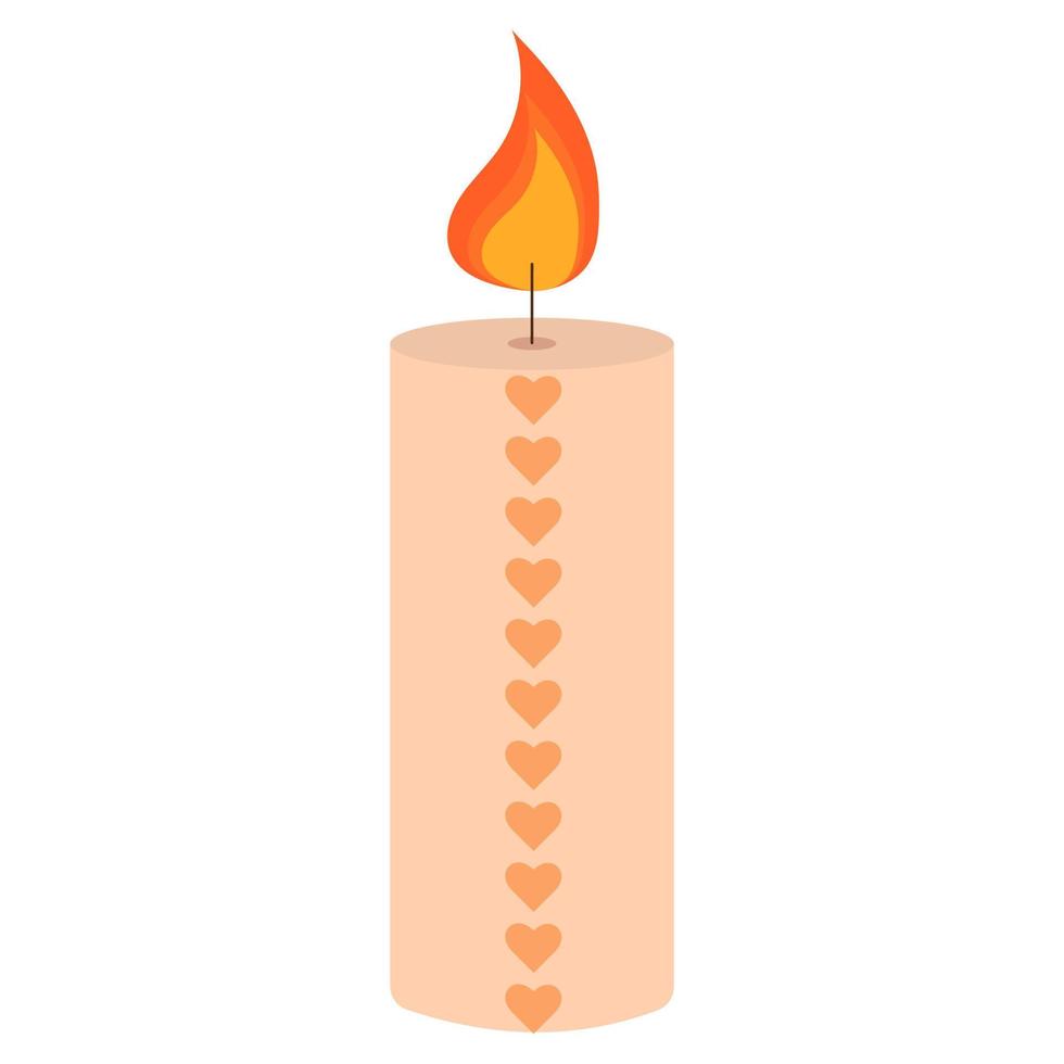 Vector illustration of a cute creamy candle with hearts. Decor for home and comfort.