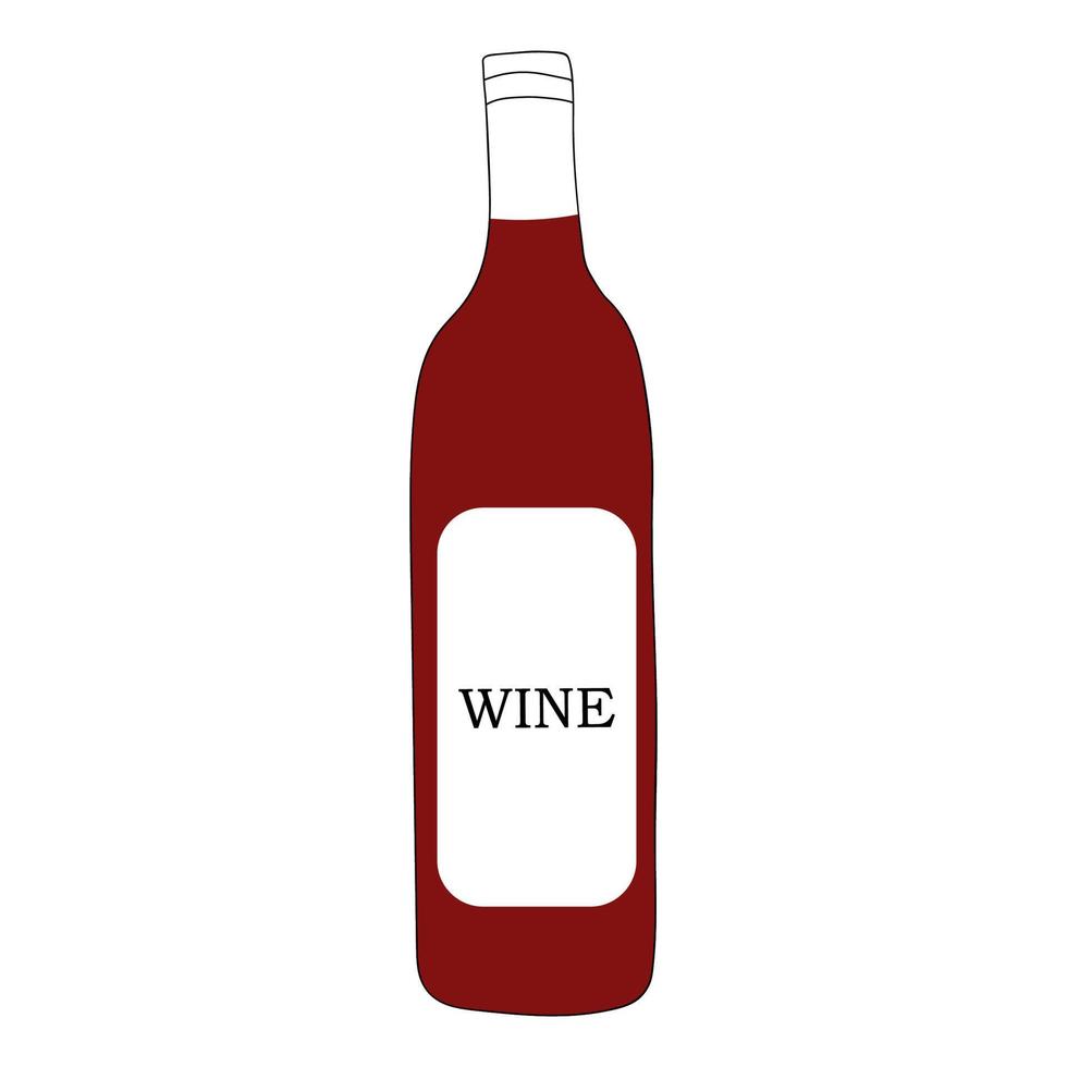 Red wine in bottle doodle vector illustration.