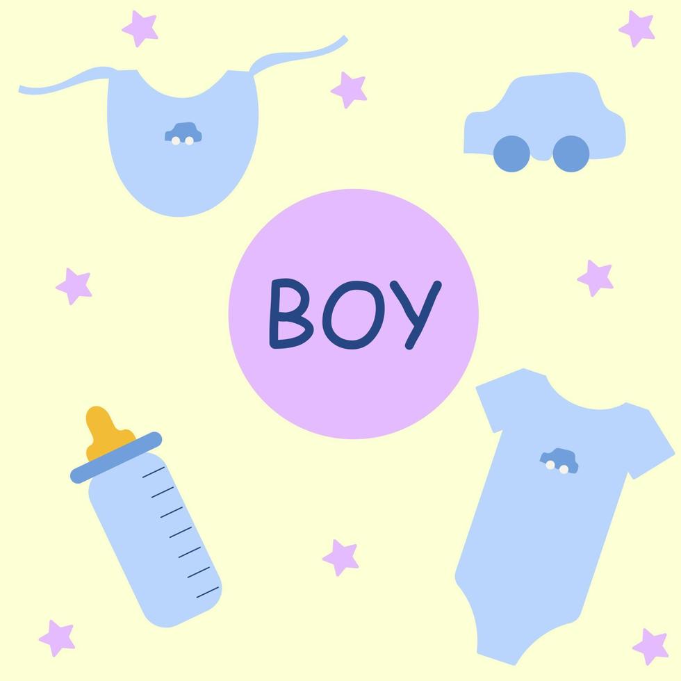 Set of vector illustrations it's a baby boy. Illustrations in gentle blue tones.