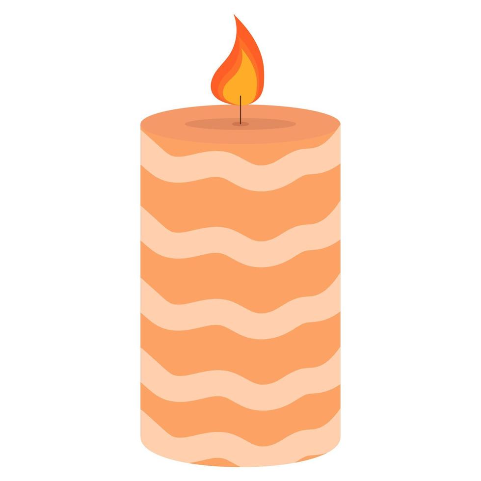 Vector illustration of a cute orange striped candle. Decor for home and comfort.