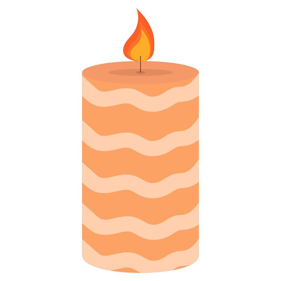 Vector illustration of a cute orange striped candle. Decor for home and comfort.