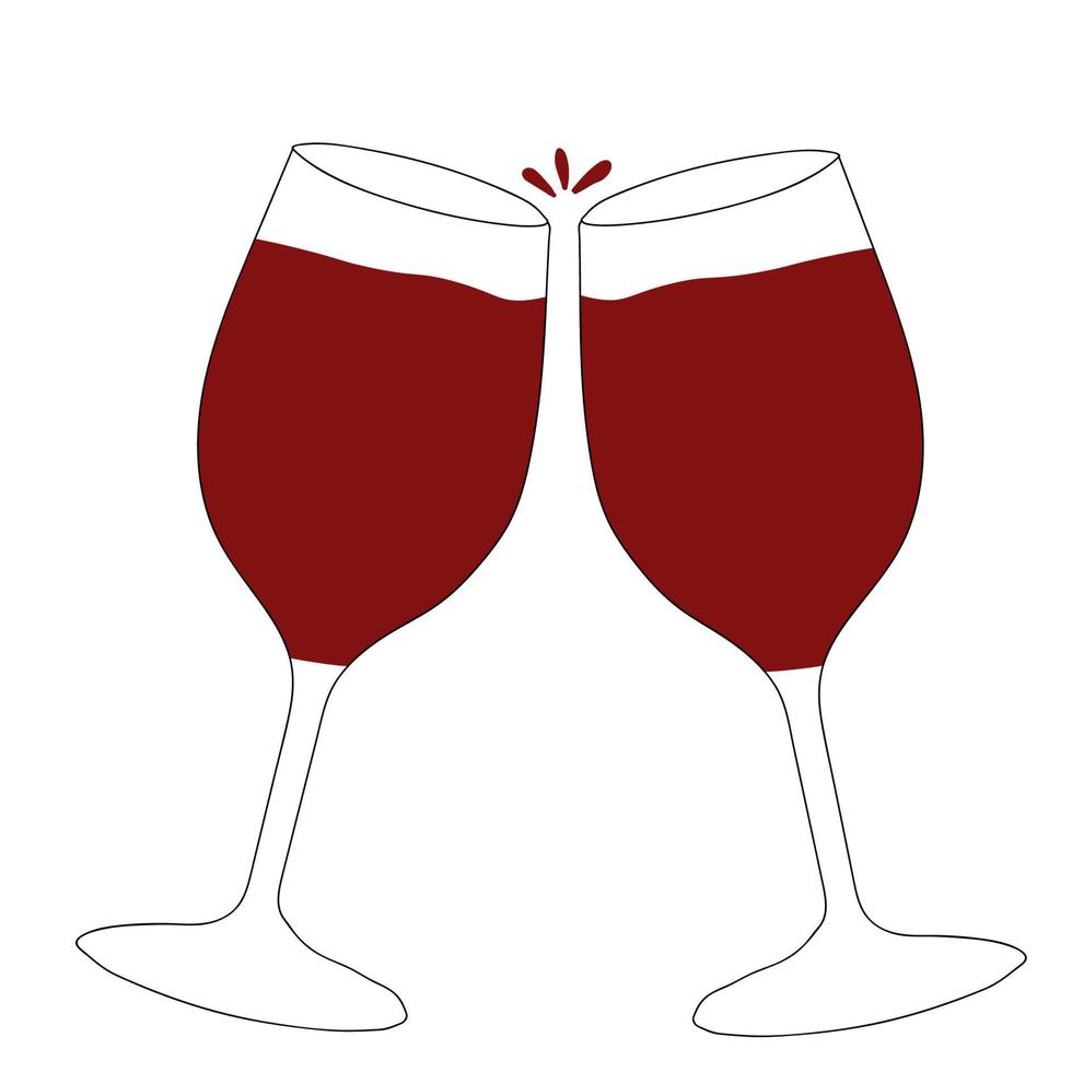 two glass with red wine. Vector doodle illustration for design, red wine.