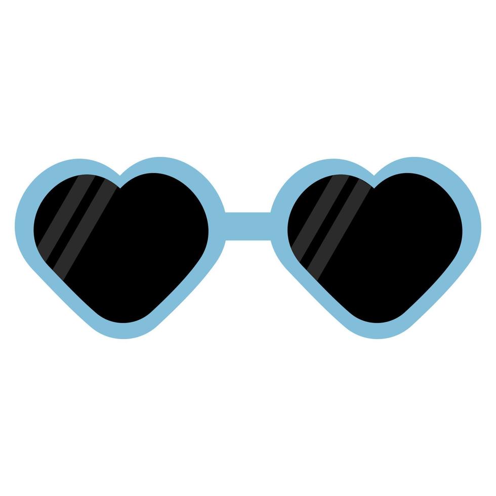 Blue heart-shaped sunglasses with black lenses. Vector illustration in flat style