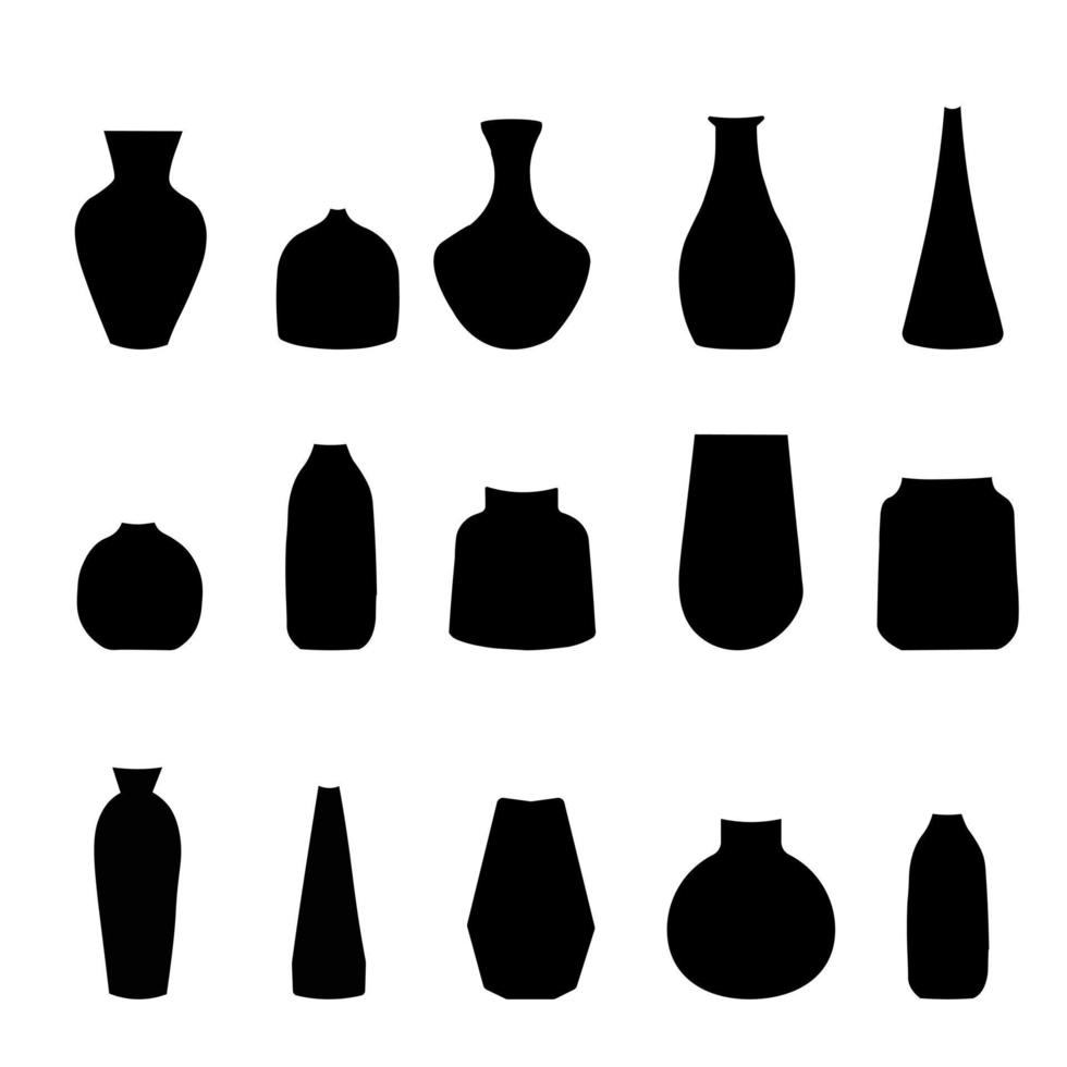 Set of vector illustrations black silhouettes of vases.