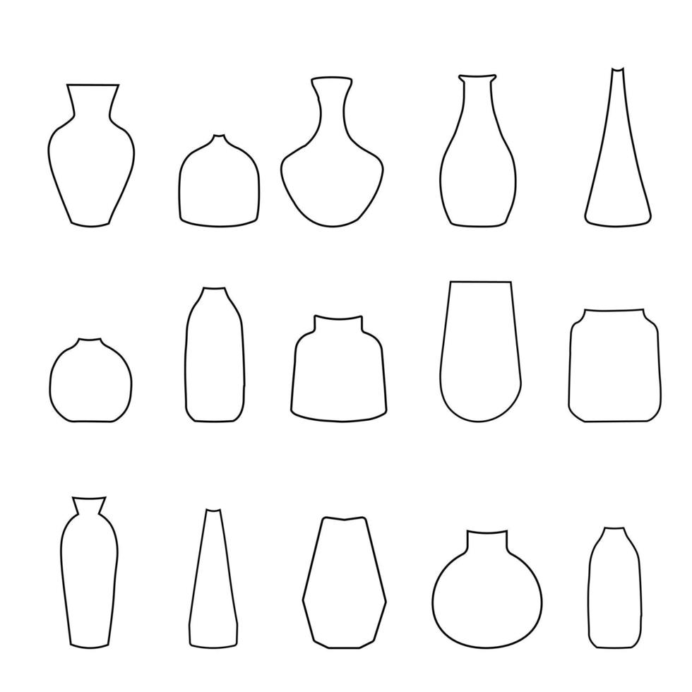 Collection of contour drawings of vases in eps 10Print vector