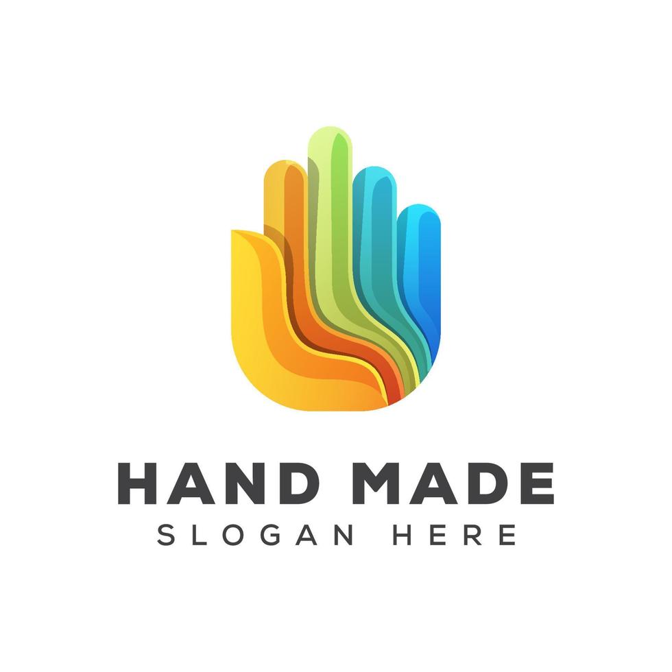 logotipo colorido de la mano, impresionante logotipo hecho a mano, diseño de logotipo para el cuidado de las manos vector