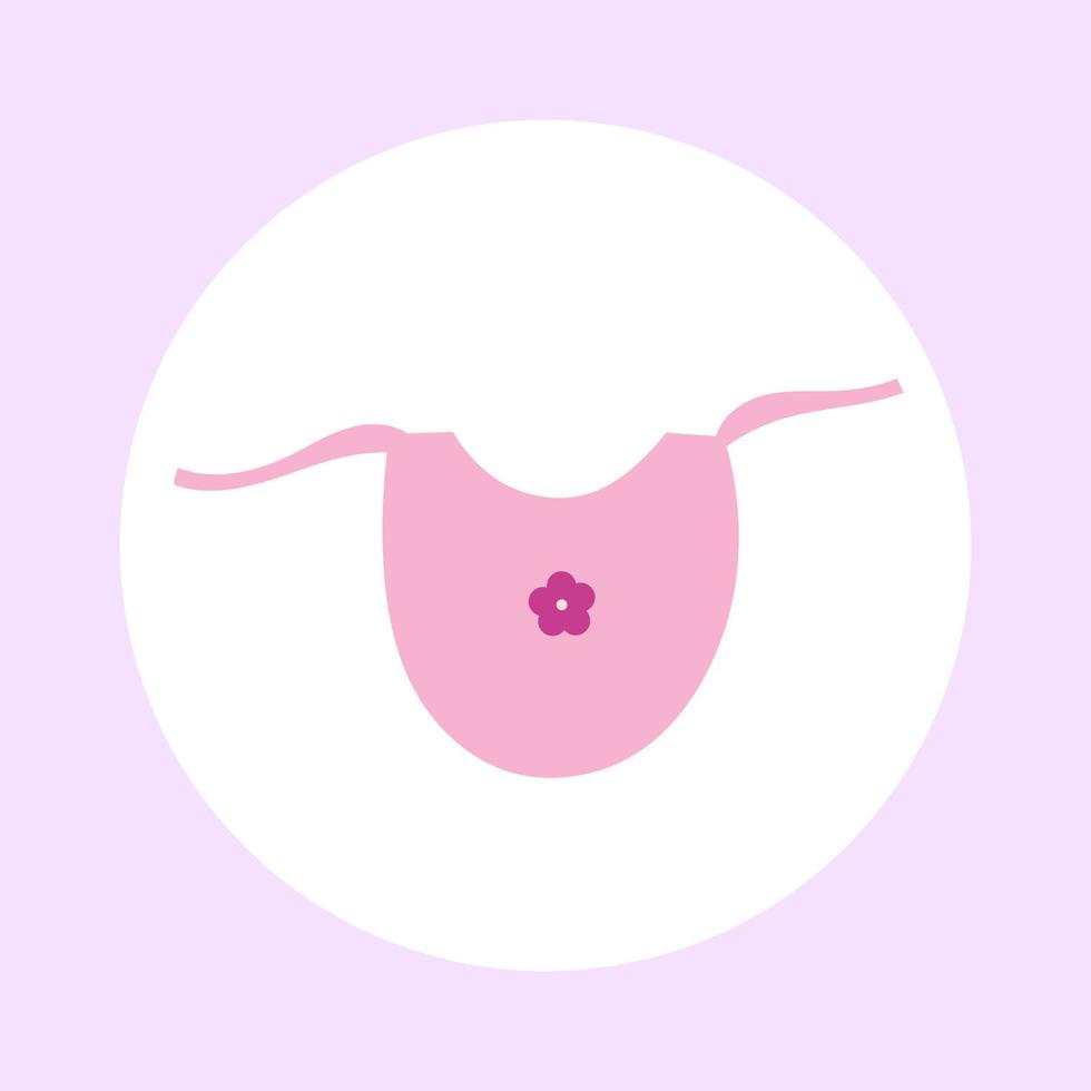 Vector illustration of a baby bib for a girl in pink, illustration on a purple background.