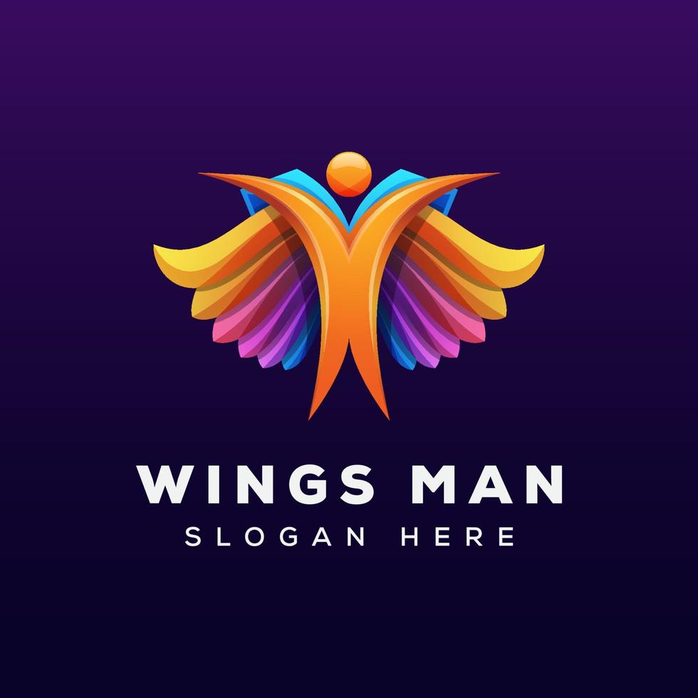 gradient vector Angel wings. Abstract flying man logo design. people wings vector illustration