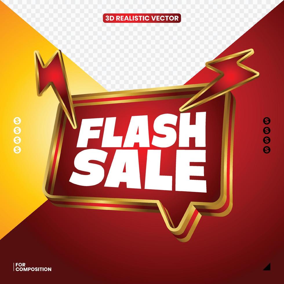 3d flash sale box design for promotional media vector
