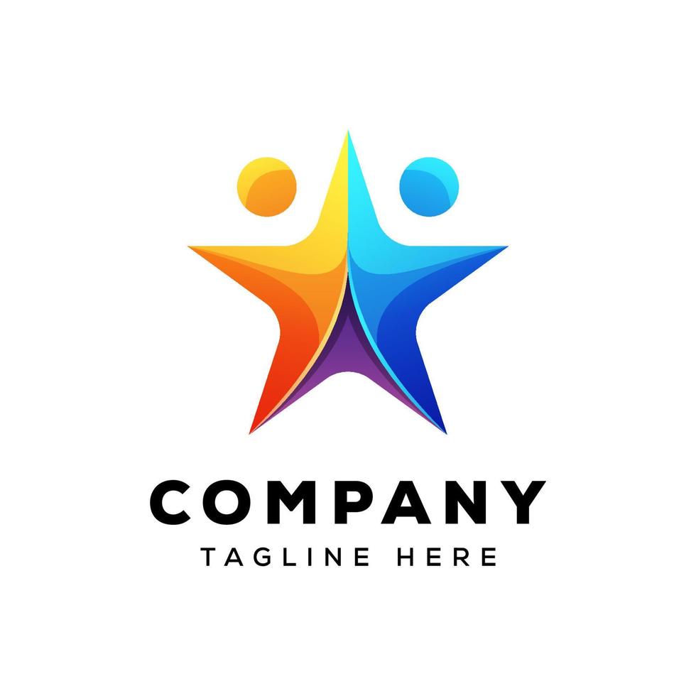 reaching people star logo concept, star people logo, people business success logo design vector