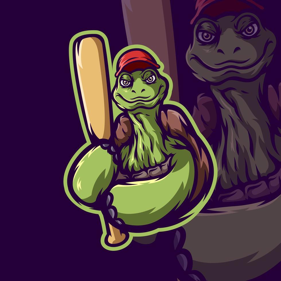 Turtle Playing Baseball Illustration vector