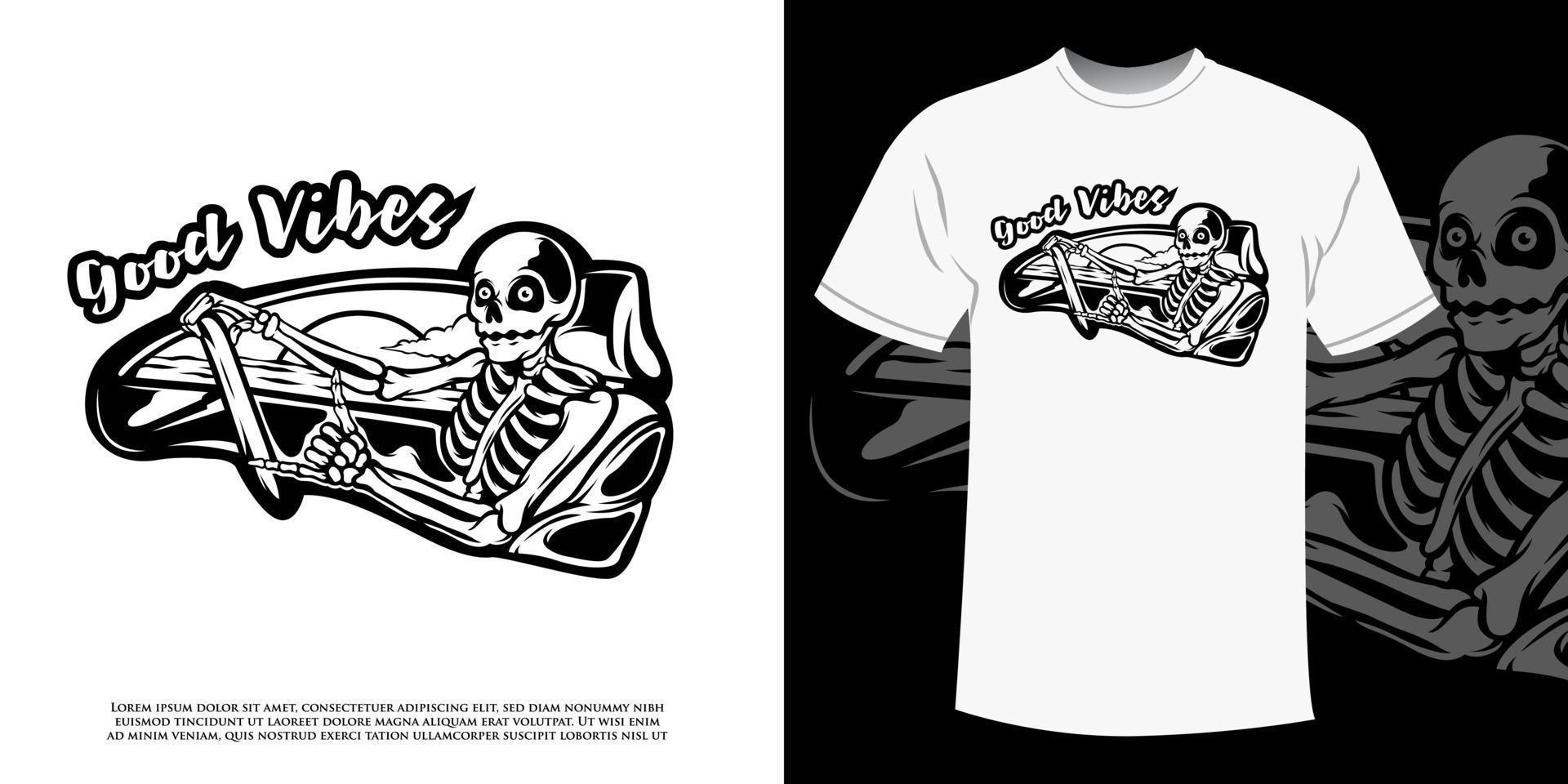 Skull Driving a Car Illustration for Tshirt vector