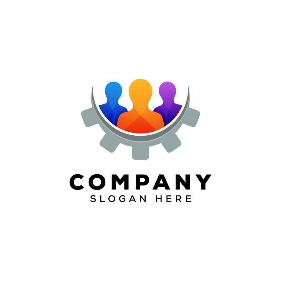 gear comunity people group logo design premium vector