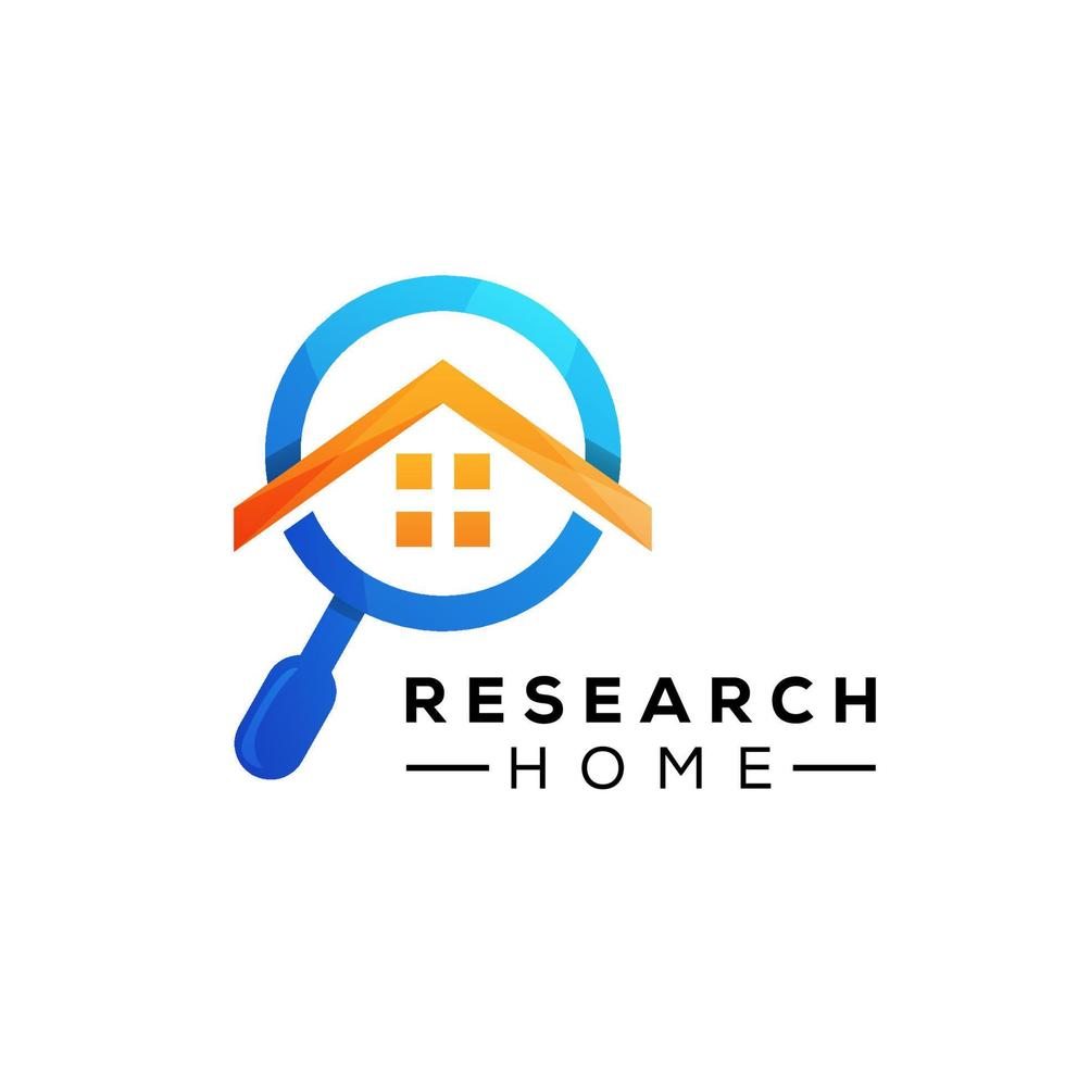 Home search logo template. House roof and magnifier vector design