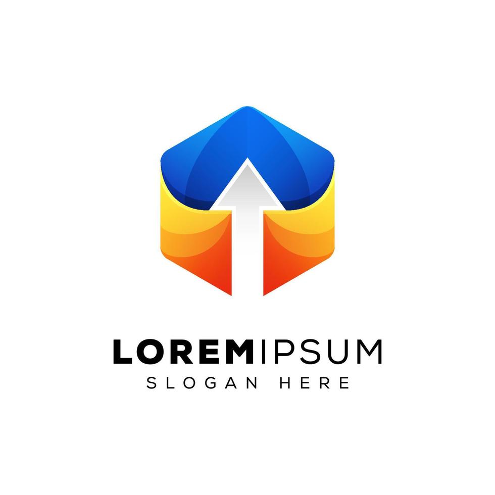 modern hexagon arrow up logo design vector