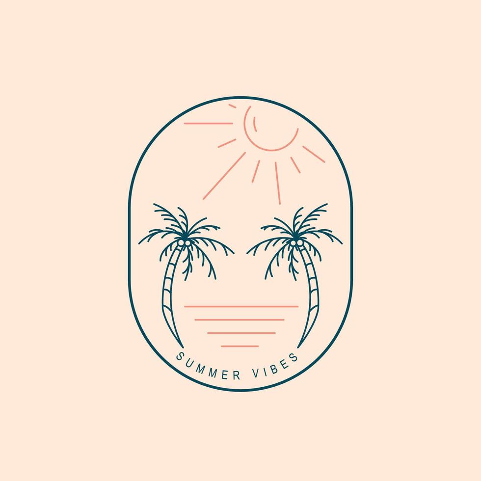 summer vibes scenery logo illustration on line art vector