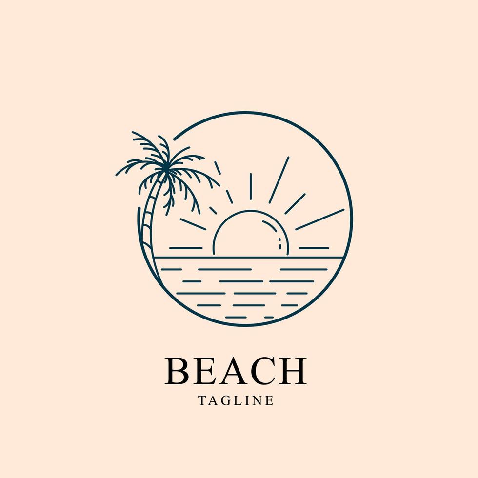 ilustración de logotipo de paisaje de playa en arte lineal vector