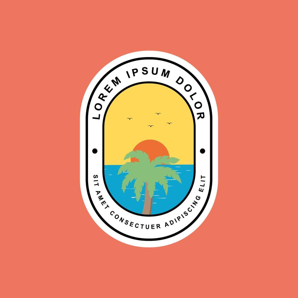 Emblema del diseño del logotipo del árbol de coco y vistas al mar. vector