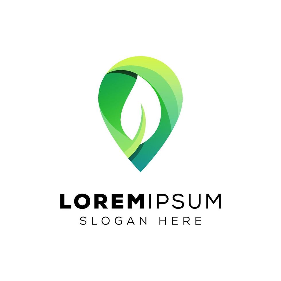 pin leaf logo, location leaf logo design vector template