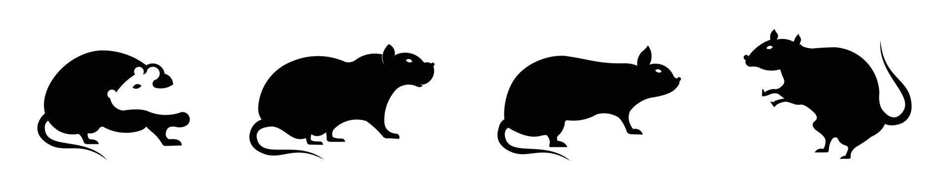 conjunto de siluetas de ratas, vector de icono de silueta de ratón para logotipo