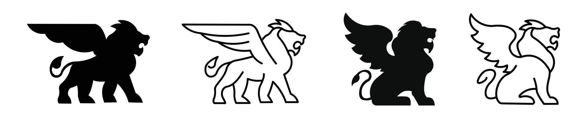 Lion with wings icon. Winged leo,  Lion with wing silhouette isolated  vector illustration.