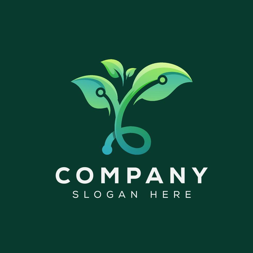 nature plant leaf or simple tree technology logo design vector