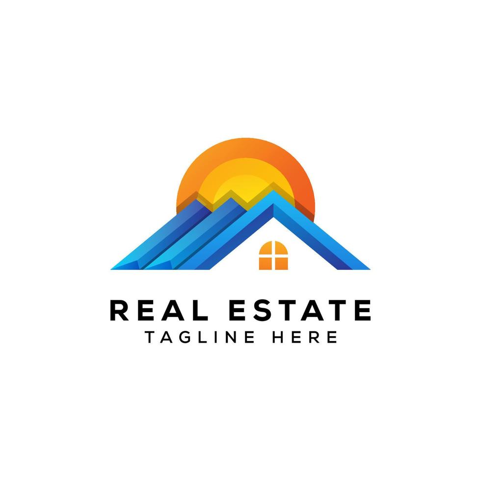 sunset real estate logo concept premium vector