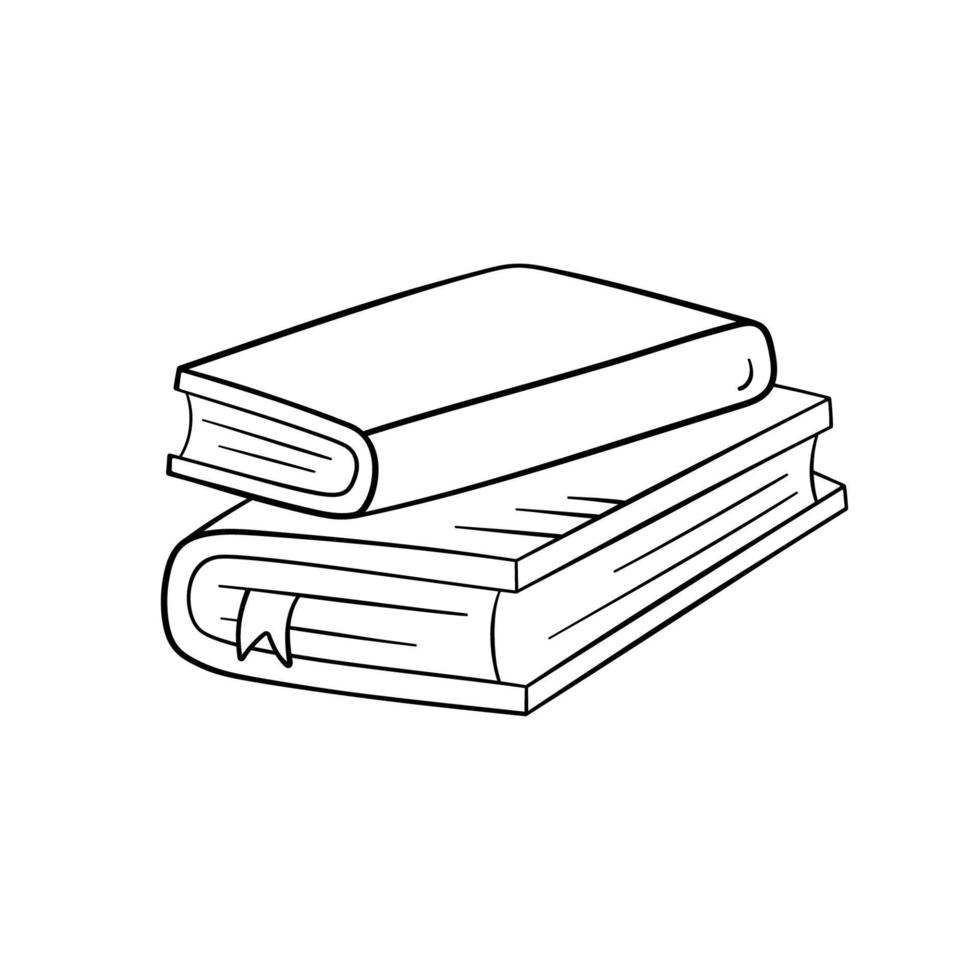 libro en estilo garabato, ilustración vectorial. icono de pila de libros con cinta para impresión y diseño. elemento aislado sobre un fondo blanco. concepto de regreso a la escuela, boceto gráfico dibujado a mano. vector