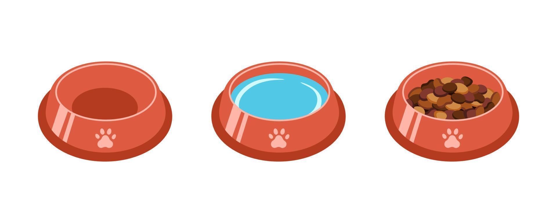 Bowl food and water for dog and cat pet in flat style, vector illustration. Animal bowl silhouette for print and design. Isolated color element on white background. Graphic icon, symbol food pet