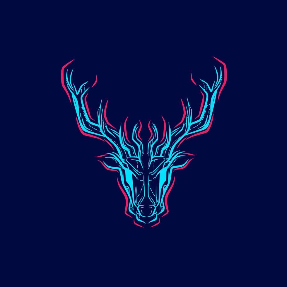 Deer on christmas logo line pop art portrait colorful design with dark background. Abstract vector illustration.