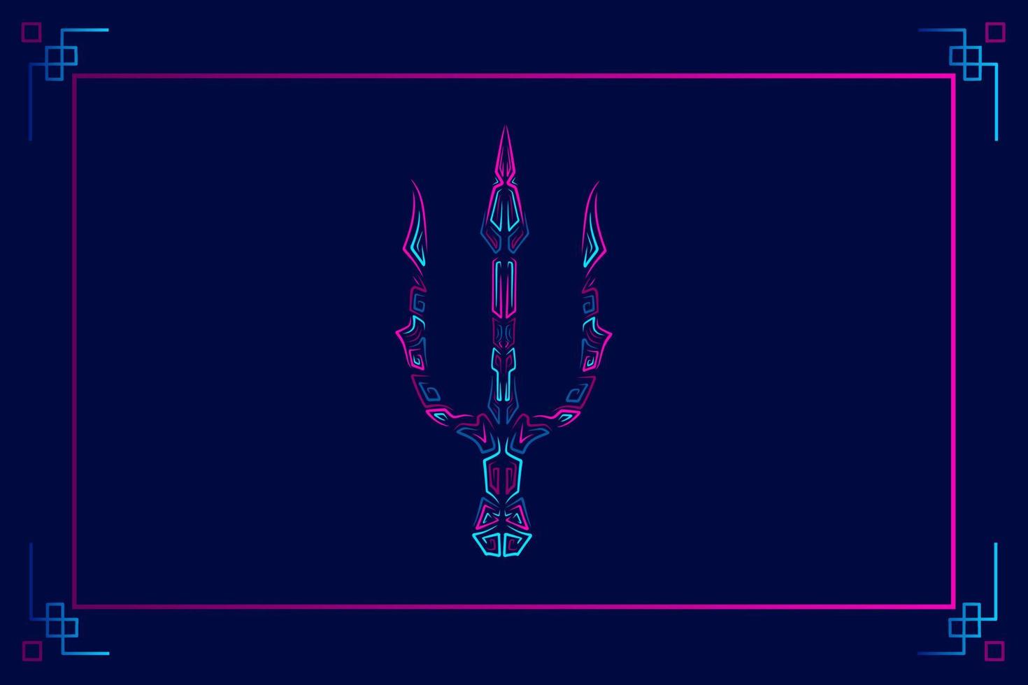 Trident spear fork neon line art colorful logo design. Abstract vector illustration.