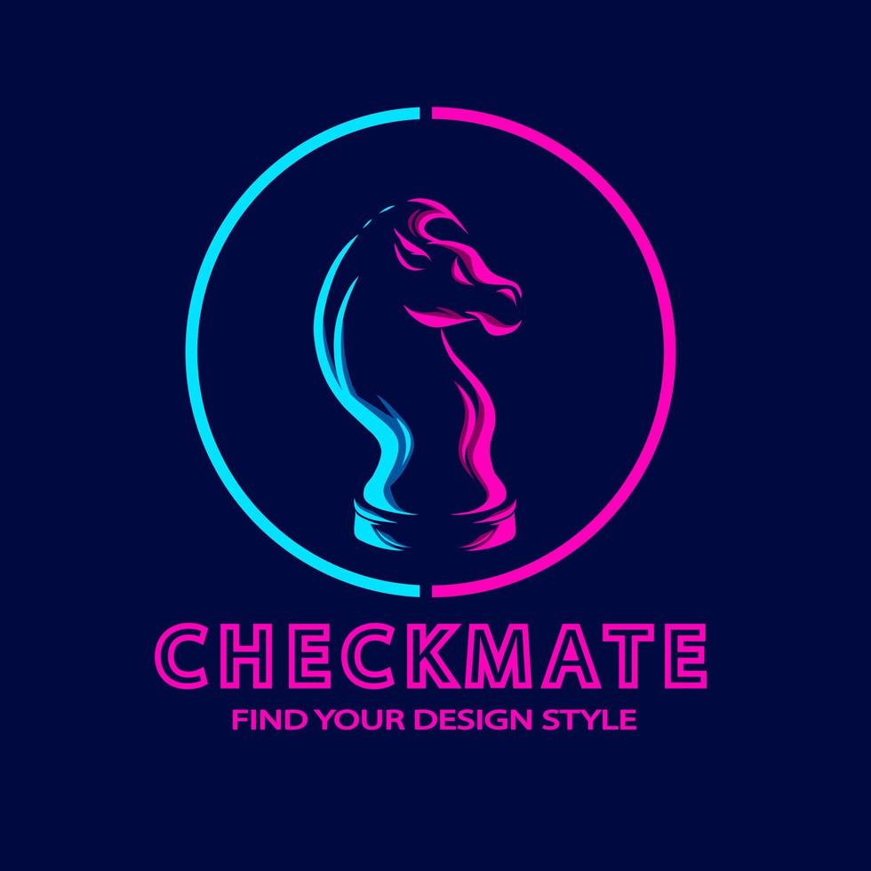 Chess Horse Knight line pop art potrait logo colorful design with dark background. Abstract vector illustration. Isolated black background for t-shirt, poster, clothing, merch, apparel, badge design
