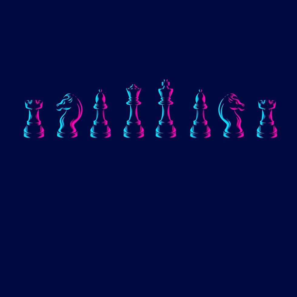 Chess line pop art potrait logo colorful design with dark background. Abstract vector illustration. Isolated black background for t-shirt, poster, clothing, merch, apparel, badge design
