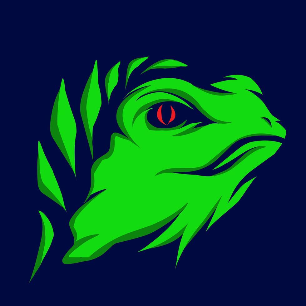 lagarto iguana. logotipo de arte pop de línea. diseño colorido con fondo oscuro. ilustración vectorial abstracta. fondo negro aislado para camiseta, afiche, ropa, merchandising, ropa, diseño de placa vector