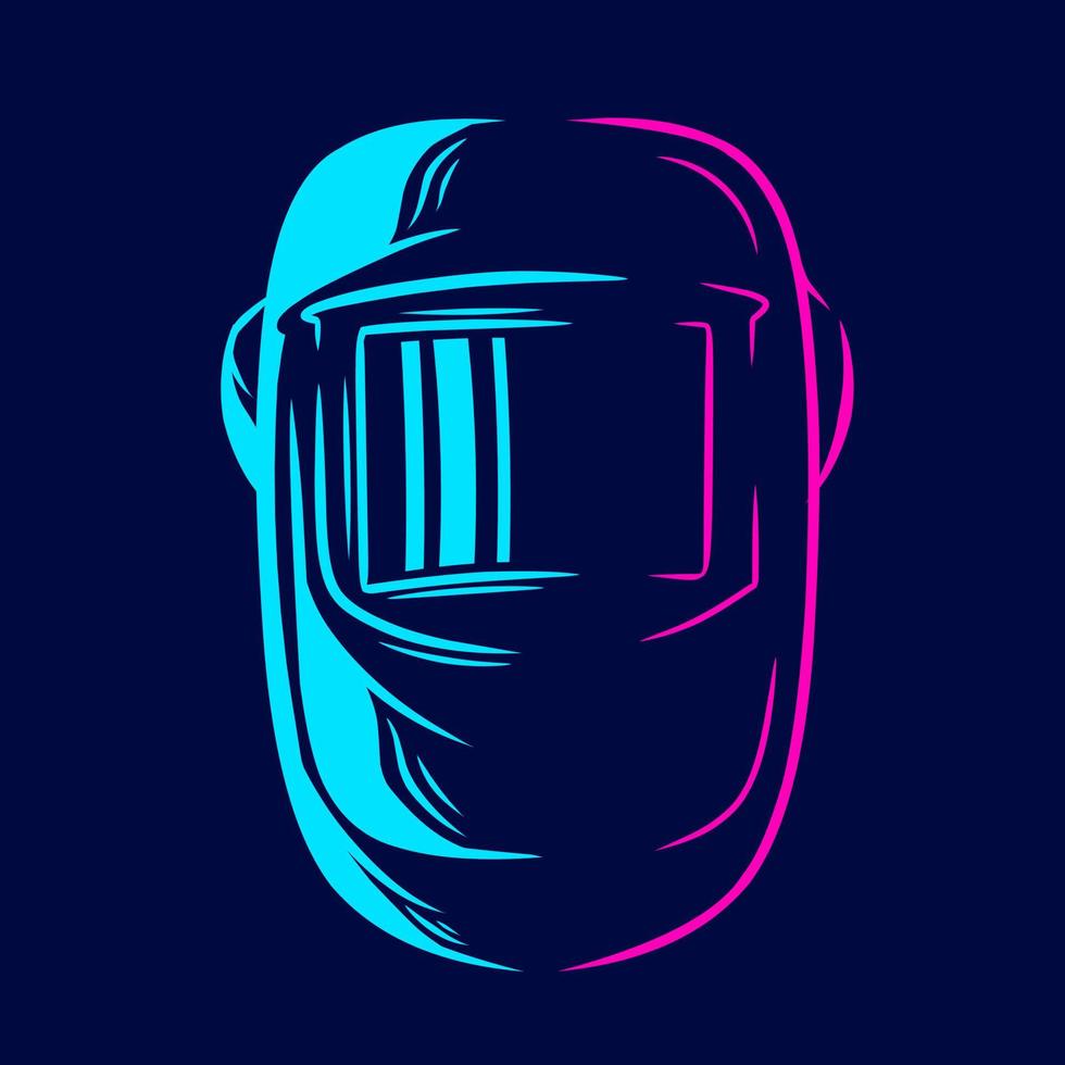 Welder helmet melting industrial protection line pop art potrait logo colorful design with dark background. Abstract vector illustration.Isolated black background for t-shirt, poster, clothing, merch