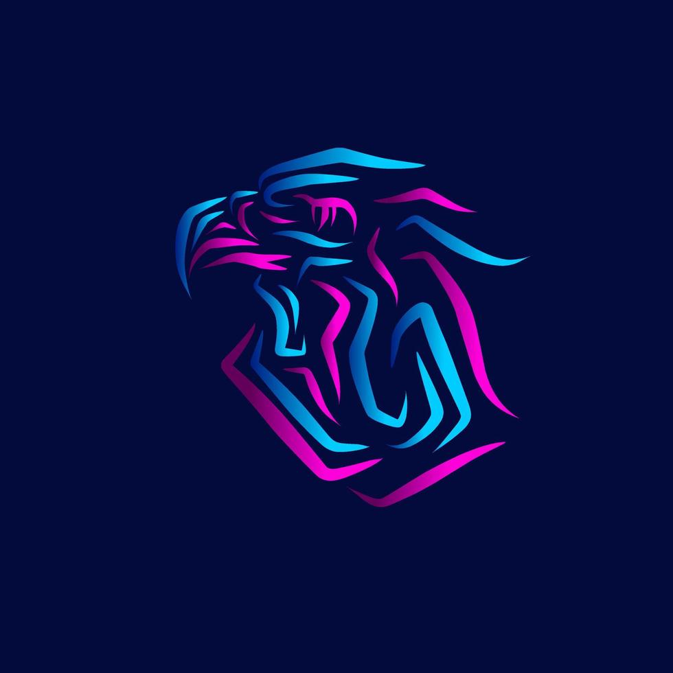 Eagle line neon art potrait logo diseño colorido con fondo oscuro. ilustración vectorial abstracta. papel pintado minimalista oscuro vector