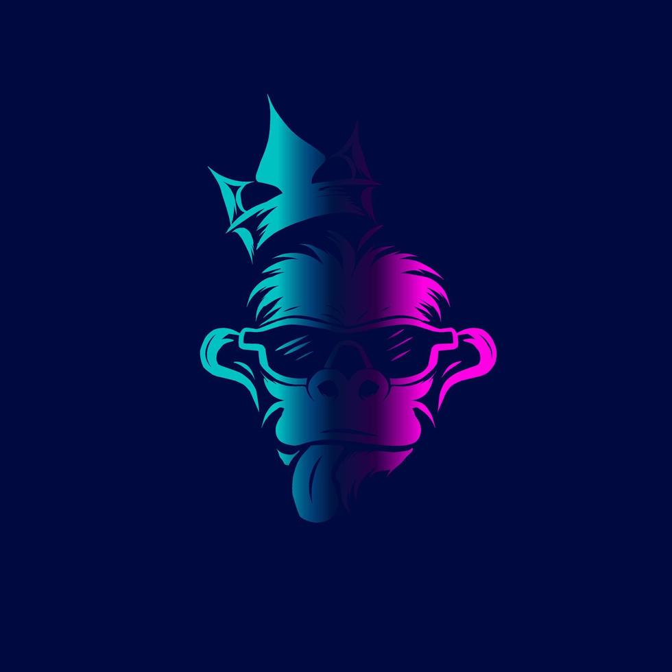 Funny funky monkey Line. Pop Art logo. Colorful design with dark background. Abstract vector illustration. Isolated black background for t-shirt, poster, clothing, merch, apparel, badge design