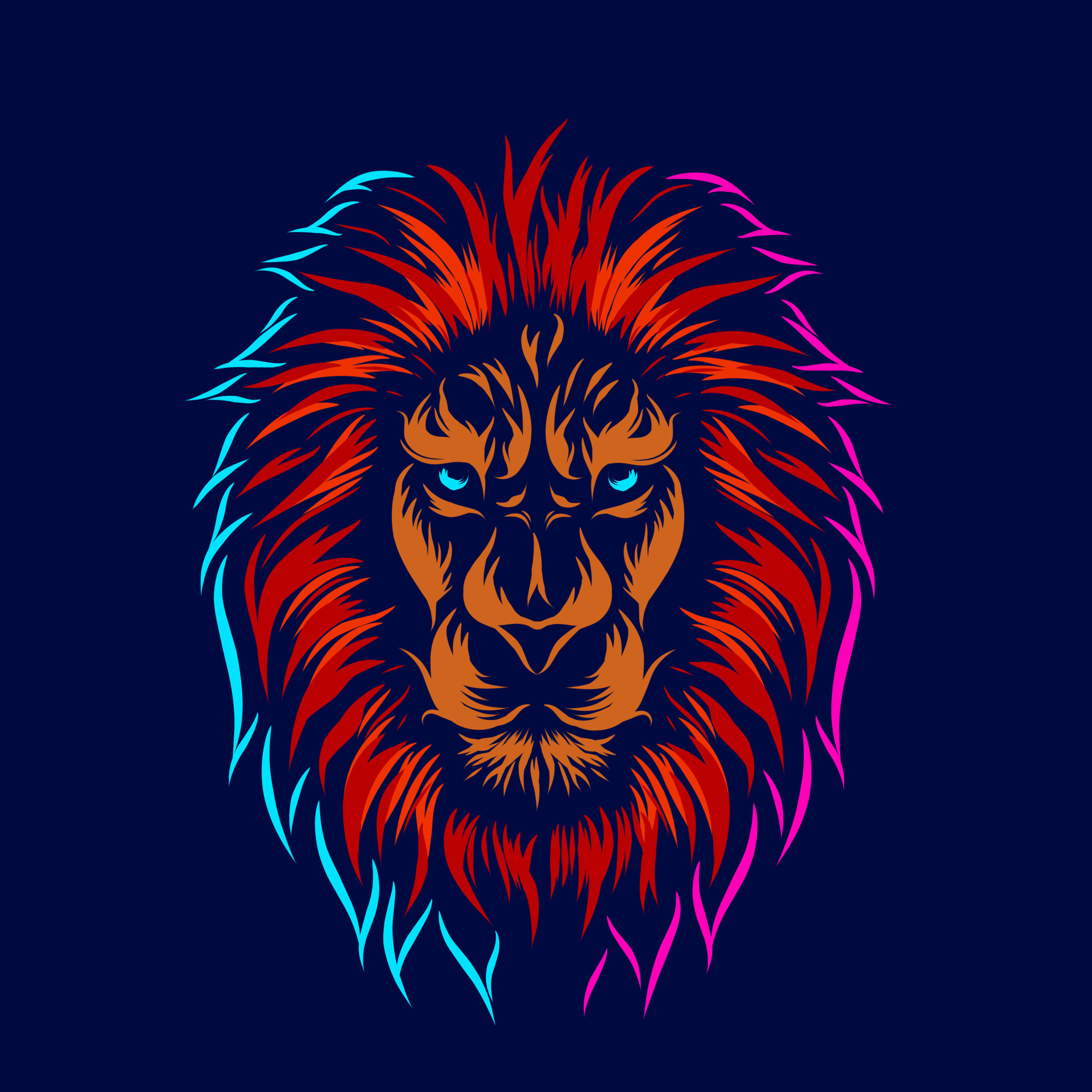 Lion head face vector silhouette line pop art potrait logo colorful design  with dark background. Abstract vector illustration. Isolated black  background for t-shirt, poster, clothing. 8214909 Vector Art at Vecteezy